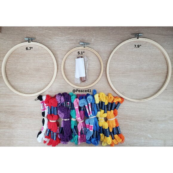 Embroidery Starter Kit | 3 Hoops, 25 Needles & Colorful Yarns DIY Crafts & Gifts - Picture 1 of 7